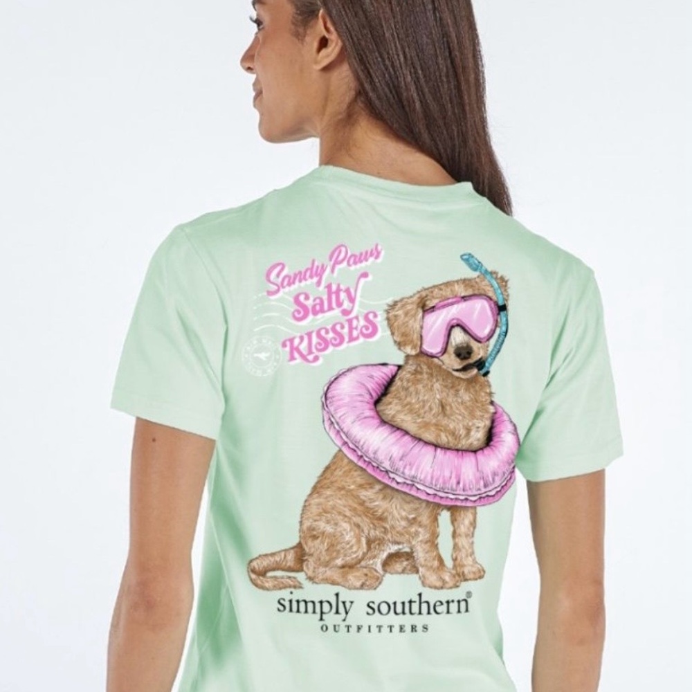 Simply Southern Sandy Paws Salty Kisses Tee Women’s XXL Dog Float Mint T-shirt - Picture 2 of 5